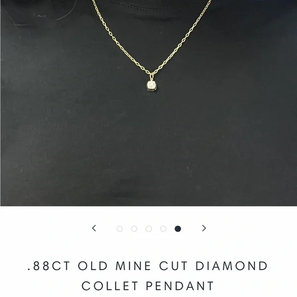 Antique old mine cut diamond collet setting necklace 14kt gold - Picture 5 of 8